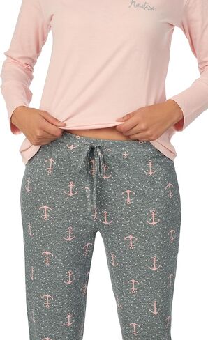 Nautica 2 قطعة مزيج طويل الأكمام V-Neck Top & Jogger Pajama مجموعة للنساء والقطن الخفيف والقطن والبوليستر للتنفس in Saudi Arabia