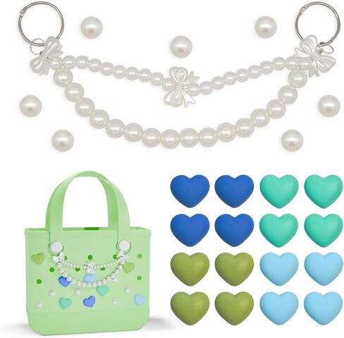 12Pcs Flower Charm，8Pcs Pearl Charm & Rainbow Bear Chain Accessory for Bogg Bags and Simply Southern Totes, Decorative Accessories to Customize Your Beach Tote Bag in Saudi Arabia
