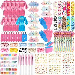 Toulite 10 Sets Spa Birthady Party Supplies for Girls, Kids Satin Robes Nail Salon Kit Spa Kit Accessories for Party Favors