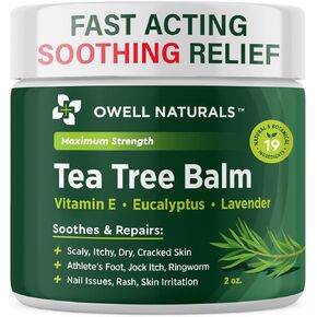 OWELL NATURALS Tea Tree Balm Oil 2 Fl Oz with Vitamin E for Acne, Itchy, Dry, Flaky and Cracked Skin, Rashes, Bee Stings, Splinters, Poison Ivy, Insect Bites, Cuts and Burns - Paraben-Free (1 Pack)
