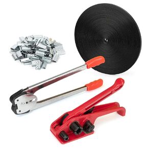 Poly Strapping Tensioner & Cutter Manual Banding Sealer Tools Set with PP Plastic Strapping Kit 4000" Length, 100 Metal Seals