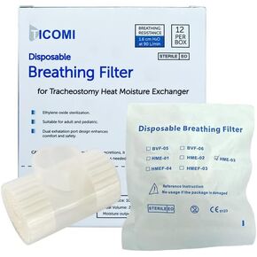 TICOMI Tracheotomy Humidifier, Heat Moisture Exchanger, HME for Suitable for Tracheostomy, EO Sterilization, 12 per Box