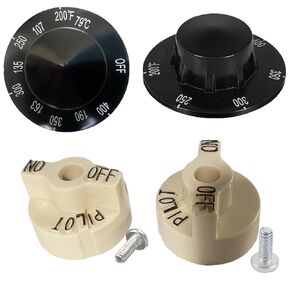 MCAMPAS 2 Pack Control Valve Beige Pilot Dial Knob and 200-400°F Thermostat Knob for Fryers, Range, Braising