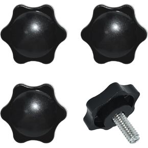 4 Pieces Star Hand Knob, 1/4"-20 x 0.63“ Threaded Post Black Plastic Hex Shaped Clamping Knob Handle
