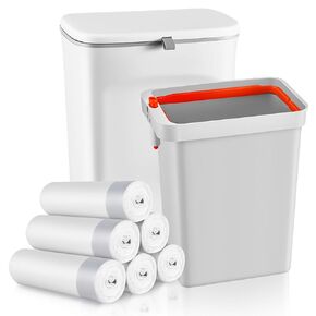 Plastic Sanitary Napkin Receptacle with Removable Container and 100 Sanitary Napkin Receptacle Liners 10.2 x 6.3 x 11.6 Wall Mounted Tampon Disposal Bin for Bathroom Restroom Home Office