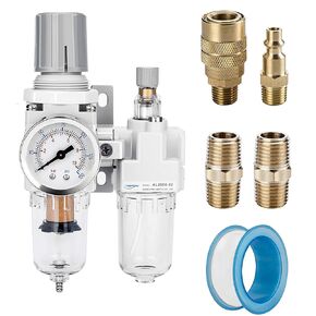 NANPU 3/8" NPT Compressed Air Filter Regulator Lubricator Combo, Water/Oil Trap Separator - Gauge(0-150 psi), Poly Bowl, Semi-Auto Drain, Bracket