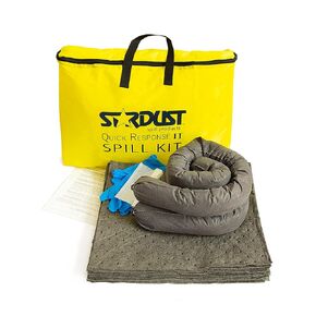 Stardust Spill Products Quick Response 12-Pack Universal Spill Kit - Includes: Yellow Duffle, (15) Universal Sorbent Spill Pads, (2) 3"x4' Universal Sorbent Socks, (4) Disposal Bags & Gloves Nitrile