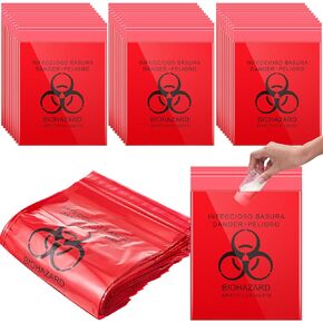 500 Pieces Red Biohazard Bags 11 x 15 Inches/ 28 x 38 cm Stick On Biohazard Infectious Red Waste Bags Hazard Waste Bags for Hospitals Wards Tattoo Parlors and More