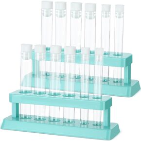 2 Sets Test Tubes with Rack Clear Plastic Test Tubes with Caps and 6 Holes Holder Rack Nurse Party Decorations Shot Tubes for Scientific Experiments Party Favors Candy (Red,Integrated)