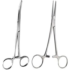 SURGICAL ONLINE 2 Piece Curved & Straight 8" Hemostat Set, Stainless Steel Locking Tweezer Clamps - Ideal Hemostats for Nurses, Fishing Forceps, Crafts and Hobby