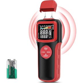 Wood Moisture Meters, Pin & Pinless 2 In 1Moisture Detector with Upgraded Sensor & Backlit Screen, 9 Calibration for moisture Detection in Wood, Water Leak Detector for Lumber Concrete Building