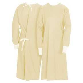 Nobles Reusable Isolation Gowns - Staff Protection for Hospital, Doctor's Office Yellow W/Stripes Blockade Gowns - Latex-Free Fluid Resistant Isolation Gowns with Knitted Cuffs - 6-Pack