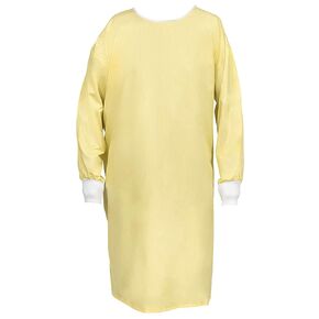 Nobles Reusable Isolation Gowns - Staff Protection for Hospital, Doctor's Office Yellow W/Stripes Blockade Gowns - Latex-Free Fluid Resistant Isolation Gowns with Knitted Cuffs - 6-Pack