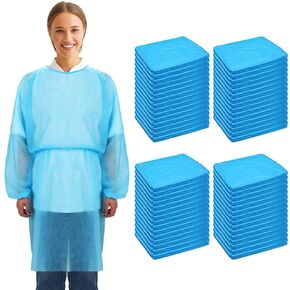 60 Pcs Disposable Isolation Gowns with Elastic Cuff Disposable Lab Coats Long Sleeve Disposable Gowns for Dental Dentist Hospital Doctor Industries, Blue