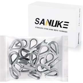 Sanuke 340 قطعة حبل سلك فولاذي مقاوم للصدأ كشتبانات ألومنيوم مجعد حلقة كم 3/64 بوصة 1/16 بوصة 5/64 بوصة 3/32 بوصة 3/16 بوصة لحبل الأسلاك الكشتبانات تزوير