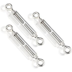 3Pcs M5 Turnbuckle Hook & Eye Turnbuckles, 304 Stainless Steel Turnbuckle Adjustable Wire Rope Tensioner, Heavy Duty Turnbuckle for Cable Wire Rope Tension, Sun Shade, Tent Installation