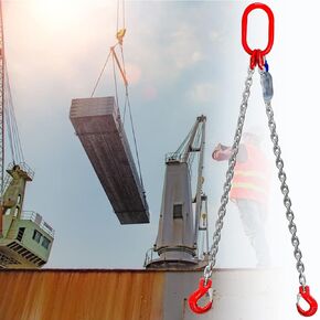 Adjustable Chain Sling 10FT 5/16", 3.18 Ton G80 Alloy Steel Double Leg Slings with 2 Safety Grab Hooks, 2 Way Chain Slings Heavy Duty with Standard Marking