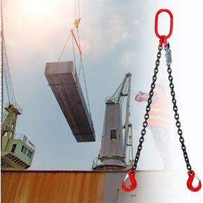 Adjustable Chain Sling 10FT 5/16", 3.18 Ton G80 Alloy Steel Double Leg Slings with 2 Safety Grab Hooks, 2 Way Chain Slings Heavy Duty with Standard Marking