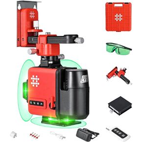 12 Lines Laser Level 3x360° Self Leveling, Class Green Self Leveling Cross Line Laser, for Picture Hanging, Tile, Construction Indoor Project, Green Glasses,Charger,Fixed Bracket Included