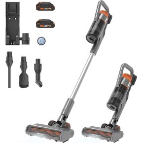 WORX 20V Cordless Stick Vacuum, Powerful Cordless Vacuum Cleaner 25Kpa High Suction for Pet Hair, Lightweight Handheld Vacuum Cleans Floors Carpet Car – 2 Batteries & Wall-Mount Charger Included