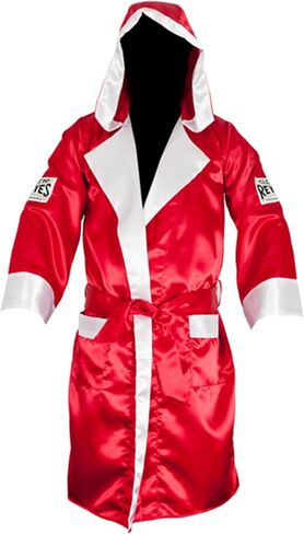 رداء ملاكمة من الساتان من CLETO REYES مع غطاء رأس للرجال والنساء، ملابس موحدة للمنافسة، MMA Kickboxing Muay Thai، متوسط، أحمر كلاسيكي أبيض in Kuwait