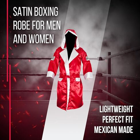 رداء ملاكمة من الساتان من CLETO REYES مع غطاء رأس للرجال والنساء، ملابس موحدة للمنافسة، MMA Kickboxing Muay Thai، متوسط، أحمر كلاسيكي أبيض in Kuwait