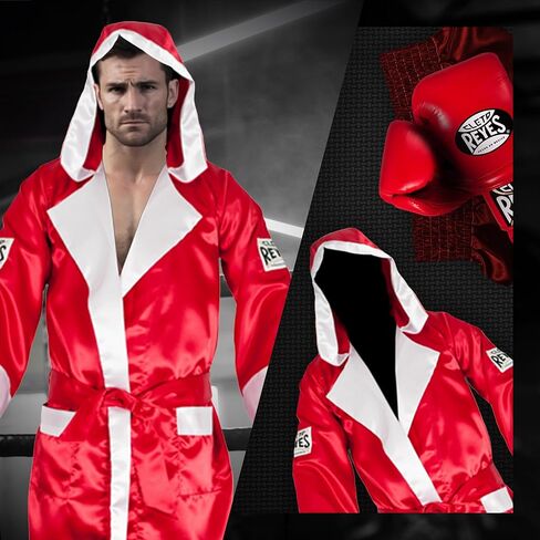 رداء ملاكمة من الساتان من CLETO REYES مع غطاء رأس للرجال والنساء، ملابس موحدة للمنافسة، MMA Kickboxing Muay Thai، متوسط، أحمر كلاسيكي أبيض in Kuwait