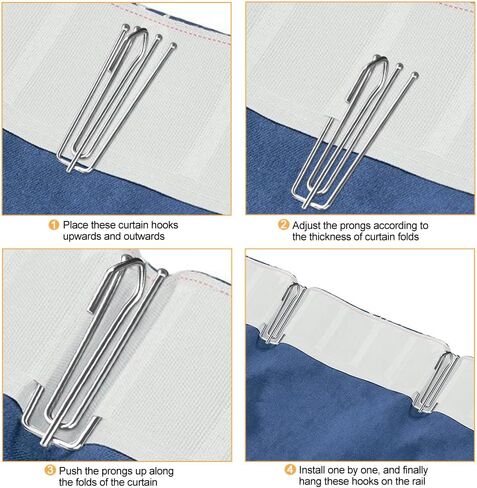 خطافات ستائر مطوية، Sopito 60 قطعة من خطافات ستائر مطوية من الفولاذ المقاوم للصدأ 4 شوكات خطافات ستائر لباب النافذة وستارة الحمام in Kuwait