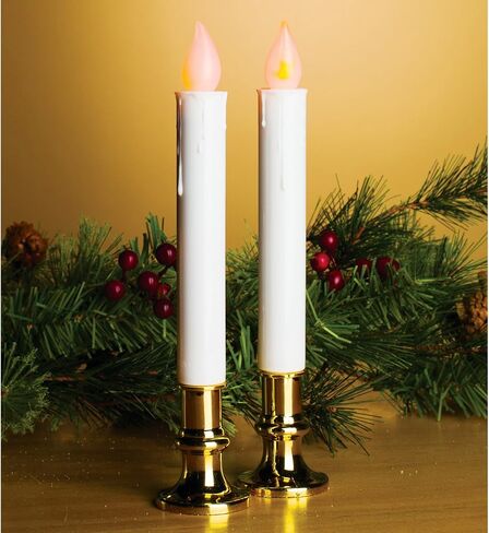 9 Inch Battery Operated Candolier Set of 2 Christmas Candles with Gold Color Base - with Timer in Saudi Arabia