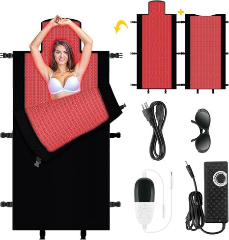 العلاج بالضوء الأحمر للجسم - بساط العلاج بالضوء الأحمر لكامل الجسم، 71.0 × 33.20 بوصة، 2570 قطعة 660 نانومتر و850 نانومتر، مصمم للعلاج بالضوء الأحمر لكامل الجسم للحصول على تجربة راحة أكثر اكتمالاً (أسود) in Kuwait