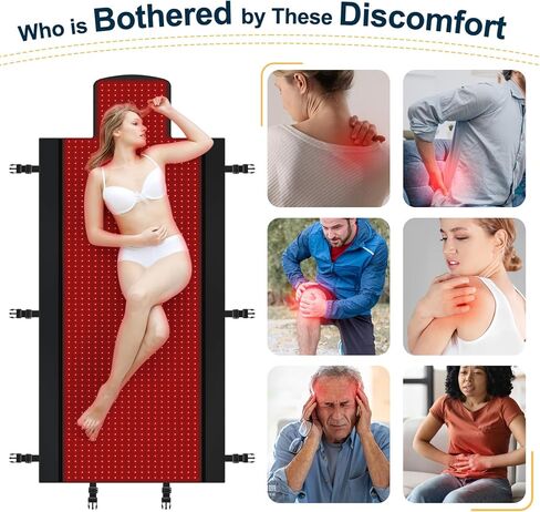 العلاج بالضوء الأحمر للجسم - بساط العلاج بالضوء الأحمر لكامل الجسم، 71.0 × 33.20 بوصة، 2570 قطعة 660 نانومتر و850 نانومتر، مصمم للعلاج بالضوء الأحمر لكامل الجسم للحصول على تجربة راحة أكثر اكتمالاً (أسود) in Kuwait
