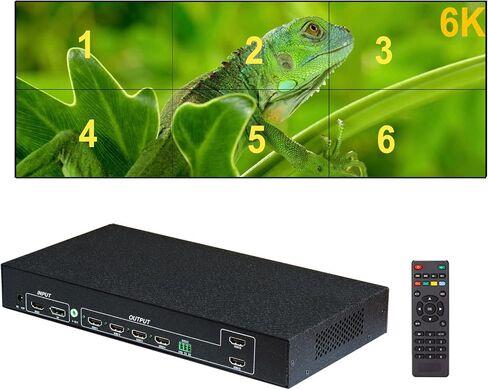 وحدة تحكم جدار الفيديو 4K 60HZ UHD، 2x3 3x2 أوضاع لصق معالج جدار التلفزيون لـ 6 شاشات توصيل تلفزيونية تدعم 5760x2160@30 هرتز المدخلات ودعم الإخراج من نقطة إلى نقطة 1x5 1x6 3x2 2x3 2x2 إلخ 22 وضعًا in Kuwait