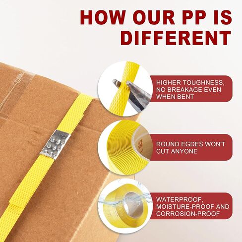 تغليف شديد التحمل 1/2 بوصة × 1000 بوصة من مادة البولي بروبيلين (PP) مع مجموعة صندوق التوزيع الذاتي - ربط البليت من الدرجة الصناعية، قوة كسر 300 رطل in Kuwait