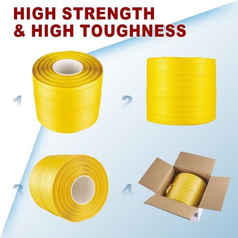 تغليف شديد التحمل 1/2 بوصة × 1000 بوصة من مادة البولي بروبيلين (PP) مع مجموعة صندوق التوزيع الذاتي - ربط البليت من الدرجة الصناعية، قوة كسر 300 رطل in Kuwait