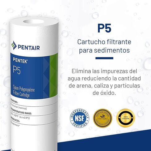 فلتر مياه رواسب Pentair Pentek P25، 10 بوصة، خرطوشة بديلة من مادة البولي بروبيلين المغزولة تحت الحوض، 10 بوصة × 2.5 بوصة، 25 ميكرون، أبيض in Kuwait