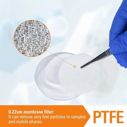 100 قطعة مرشح قرصي بغشاء PTFE، كاره للماء، 47 مم، حجم المسام ميكرون 0.45 ميكرون، توافق كيميائي ممتاز، مثالي بشكل خاص لتشغيل HPLC in Saudi Arabia