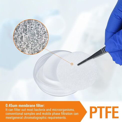 100 قطعة مرشح قرصي بغشاء PTFE، كاره للماء، 47 مم، حجم المسام ميكرون 0.45 ميكرون، توافق كيميائي ممتاز، مثالي بشكل خاص لتشغيل HPLC in Saudi Arabia