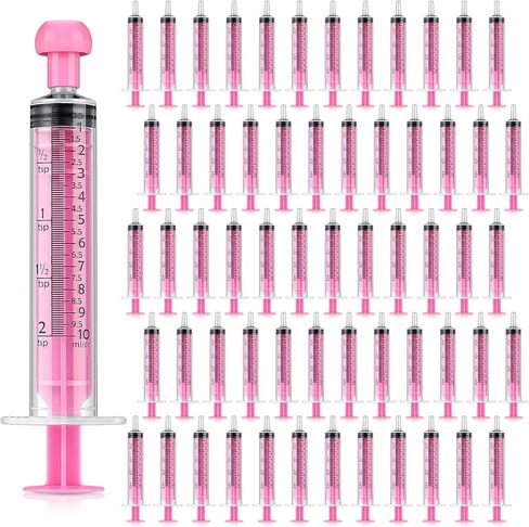 60 Pcs Measurement Syringe with Cap, 10ml/2tsp Sealed Individually Package Color Coded Syringes for Liquid Dispensing, PET and Party Supplies (Pink) in Saudi Arabia