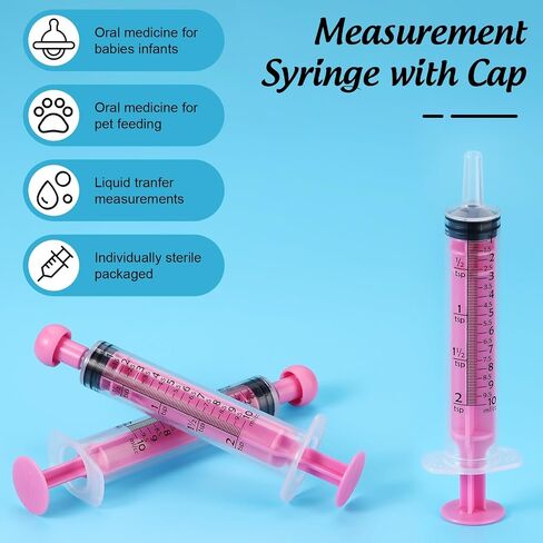 60 Pcs Measurement Syringe with Cap, 10ml/2tsp Sealed Individually Package Color Coded Syringes for Liquid Dispensing, PET and Party Supplies (Pink) in Saudi Arabia