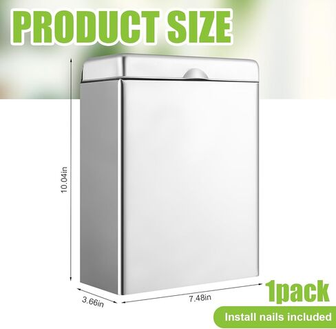 4 قطع من أوعية المناديل الصحية، صندوق التخلص من السدادات المثبت على الحائط، صناديق التخلص من المناديل الصحية المصنوعة من الفولاذ المقاوم للصدأ للمنزل والمكتب والحمامات العامة (لون طبيعي) in Kuwait