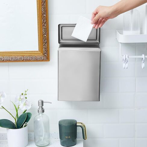 4 قطع من أوعية المناديل الصحية، صندوق التخلص من السدادات المثبت على الحائط، صناديق التخلص من المناديل الصحية المصنوعة من الفولاذ المقاوم للصدأ للمنزل والمكتب والحمامات العامة (لون طبيعي) in Kuwait