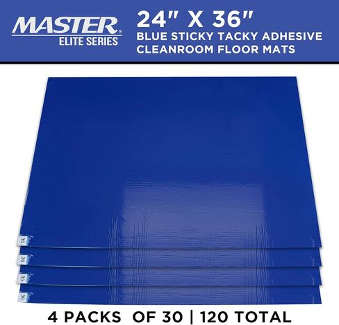 Master Elite Sticky Tacky Adhesive Cleanroom Floor Mats, 24" x 36", 4 Packs of 30 White Sheets Each - for Laboratory, Paint Spray Booth, Construction Sites - Trap Remove Dirt, Shoe & Pet Debris in Saudi Arabia