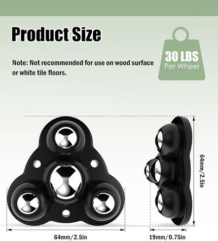 عجلات ذاتية اللصق - عجلات دوارة 360 درجة للأثاث - عجلة عالمية فولاذية مقاس 1 بوصة، سعة تحميل 28 رطلًا لكل عجلة، أسطوانة منخفضة المستوى لصناديق تخزين الأجهزة الصغيرة (8 قطع، أسود) in Kuwait