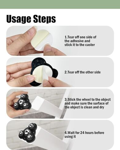 عجلات ذاتية اللصق - عجلات دوارة 360 درجة للأثاث - عجلة عالمية فولاذية مقاس 1 بوصة، سعة تحميل 28 رطلًا لكل عجلة، أسطوانة منخفضة المستوى لصناديق تخزين الأجهزة الصغيرة (8 قطع، أسود) in Kuwait