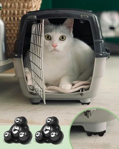 عجلات ذاتية اللصق - عجلات دوارة 360 درجة للأثاث - عجلة عالمية فولاذية مقاس 1 بوصة، سعة تحميل 28 رطلًا لكل عجلة، أسطوانة منخفضة المستوى لصناديق تخزين الأجهزة الصغيرة (8 قطع، أسود) in Kuwait