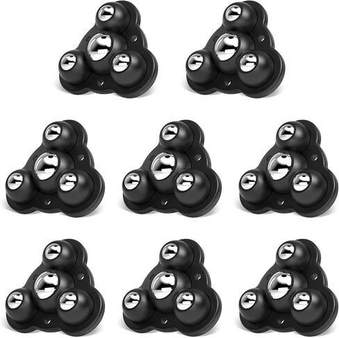 عجلات ذاتية اللصق - عجلات دوارة 360 درجة للأثاث - عجلة عالمية فولاذية مقاس 1 بوصة، سعة تحميل 28 رطلًا لكل عجلة، أسطوانة منخفضة المستوى لصناديق تخزين الأجهزة الصغيرة (8 قطع، أسود) in Kuwait