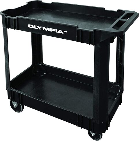 عربة أدوات دوارة باللون الأسود ذات رفين من Olympia Tools - تدعم ما يصل إلى 500 رطل، مقبض مريح - عربات شديدة التحمل بعجلات - رائعة للمستودعات والمرآب والتصنيع والتنظيف in Kuwait