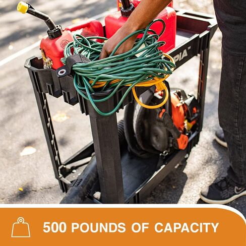 عربة أدوات دوارة باللون الأسود ذات رفين من Olympia Tools - تدعم ما يصل إلى 500 رطل، مقبض مريح - عربات شديدة التحمل بعجلات - رائعة للمستودعات والمرآب والتصنيع والتنظيف in Kuwait