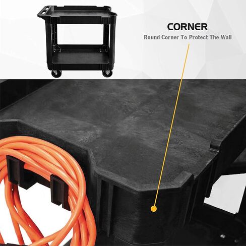 عربة أدوات دوارة باللون الأسود ذات رفين من Olympia Tools - تدعم ما يصل إلى 500 رطل، مقبض مريح - عربات شديدة التحمل بعجلات - رائعة للمستودعات والمرآب والتصنيع والتنظيف in Kuwait