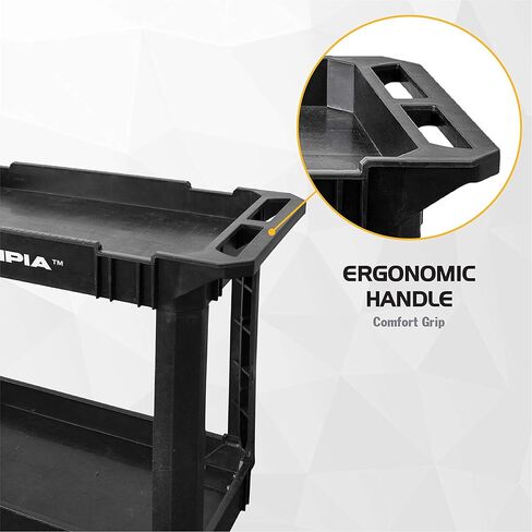 عربة أدوات دوارة باللون الأسود ذات رفين من Olympia Tools - تدعم ما يصل إلى 500 رطل، مقبض مريح - عربات شديدة التحمل بعجلات - رائعة للمستودعات والمرآب والتصنيع والتنظيف in Kuwait